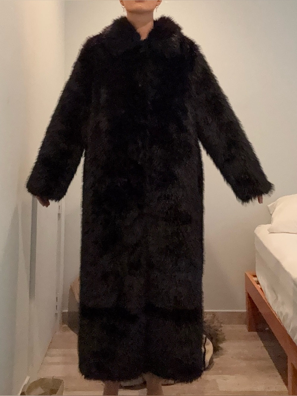Vintage Black Faux Fur Full-Length Women's Coat winter warm luxurious - Picture 2 of 3